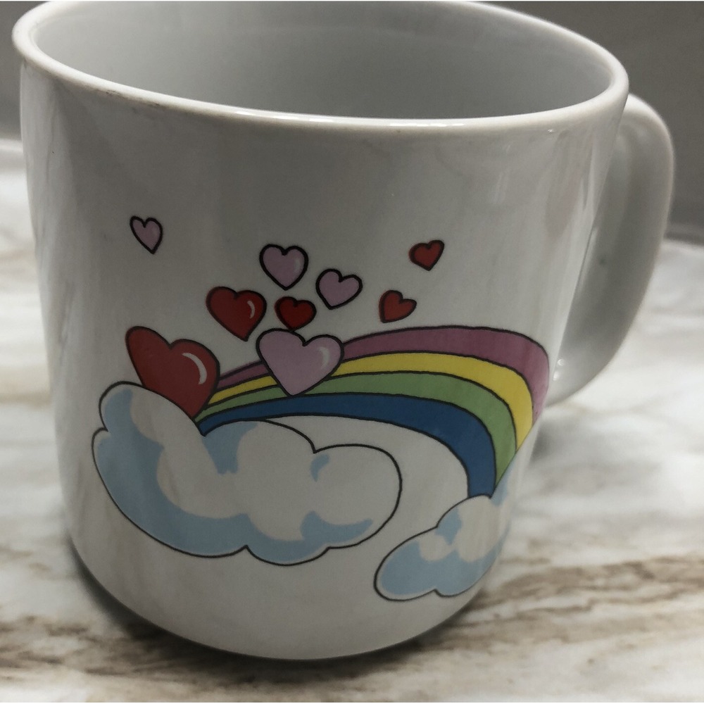 Vintage Russ Berrie Rainbow Mug Cup "A Beautiful Day Begins With A‎ Little Love"